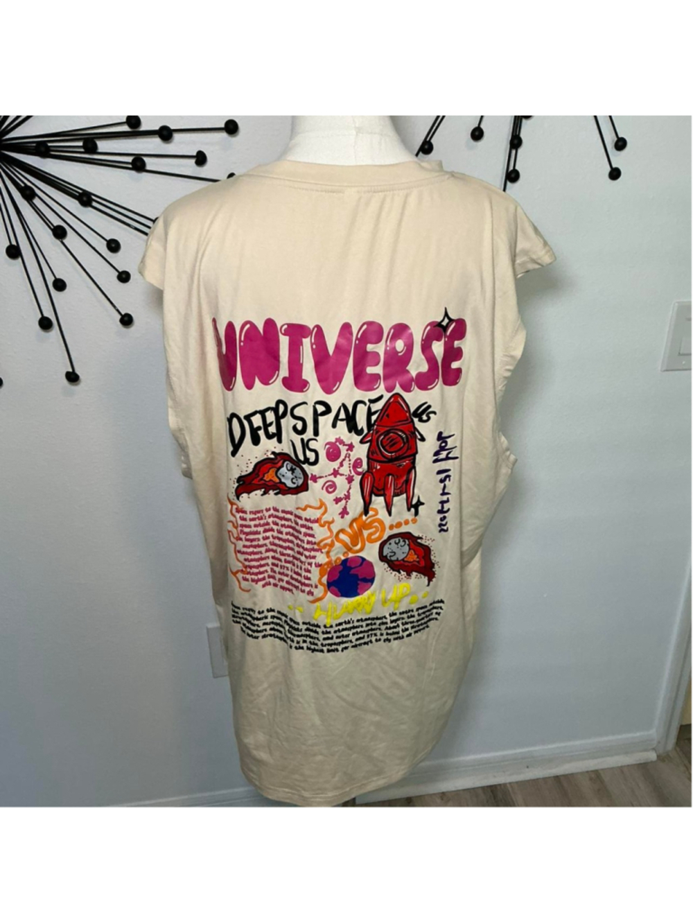 Universe Graphic Oversized Tee XXL Cream Space Graphic Shirt Y2K - Picture 4 of 4